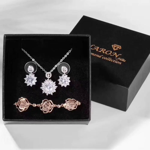 Juego de joyería de noche para mujer con collar, aretes y pulsera